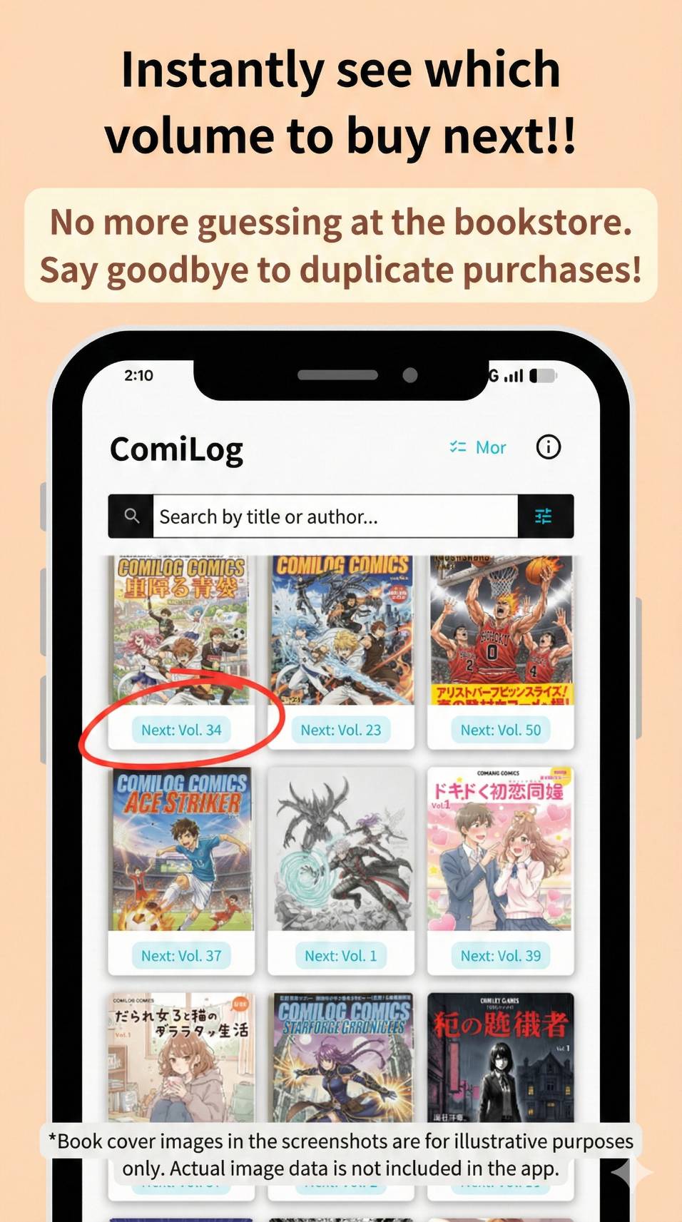 ComiLog manga collection tracker series list screen